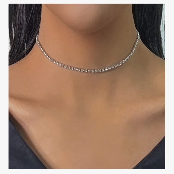 Amazon Jewelry - Dazzling Silver Crystal Choker Necklace